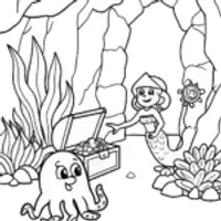 Mermaid Treasure Hunt Coloring Page