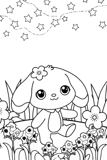 A coloring page of Cinnamoroll’s Starry Garden Adventure Coloring Page