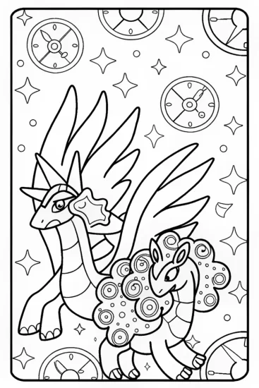 A coloring page of Dialga and Palkia Coloring Page