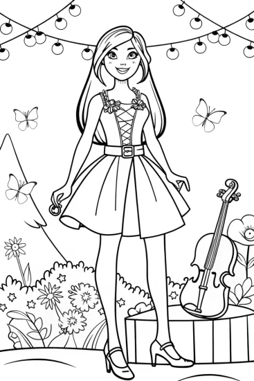A coloring page of Barbie’s Enchanted Music Festival Coloring Page