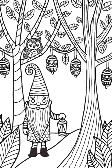 A coloring page of Gnome’s Lantern Adventure Coloring Page