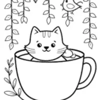 Cozy Cat Café Coloring Page