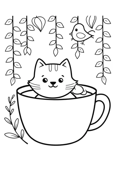A coloring page of Cozy Cat Café Coloring Page