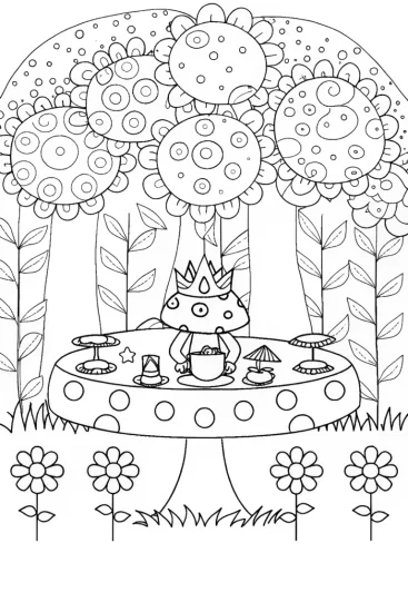 A coloring page of Bowser’s Enchanted Forest Tea Party Coloring Page