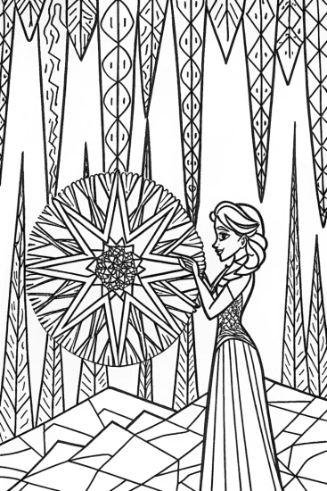 A coloring page of Elsa at the Crystal Cavern Coloring Page
