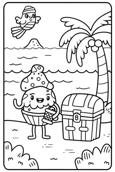 A coloring page of Cupcake Chic’s Treasure Island Adventure Coloring Page