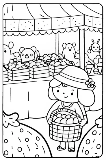 A coloring page of Strawberry Shortcake’s Berry Market Adventure Coloring Page