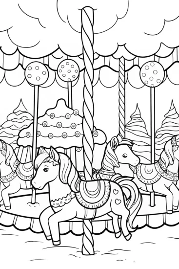 A coloring page of Ice Cream Carousel Adventure Coloring Page