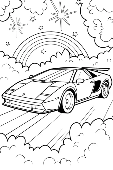 A coloring page of Lamborghini Adventure Through the Clouds