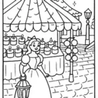 Belle and the Beast in the Enchanted Market Coloring Page