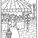Belle and the Beast in the Enchanted Market Coloring Page