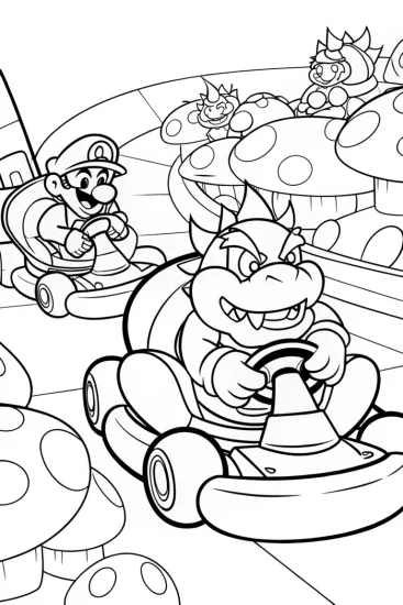 A coloring page of Bowser’s Big Kart Showdown Coloring Page