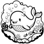 Joyful Whale and Friends Coloring Page