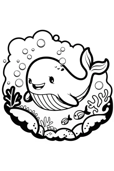 A coloring page of Joyful Whale and Friends Coloring Page