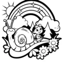 Whimsical rainbow snail ride coloring page