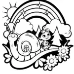 Whimsical rainbow snail ride coloring page