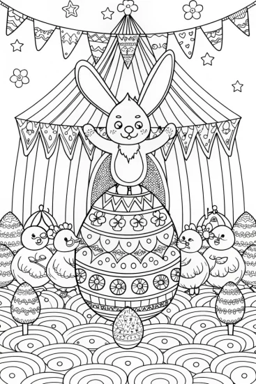 A coloring page of Easter Egg Circus Extravaganza Coloring Page
