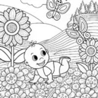 Baby’s Playful Garden Adventure Coloring Page