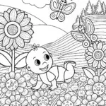 Baby’s Playful Garden Adventure Coloring Page