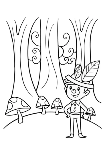 A coloring page of Blippi’s Adventure in the Enchanted Forest Coloring Page