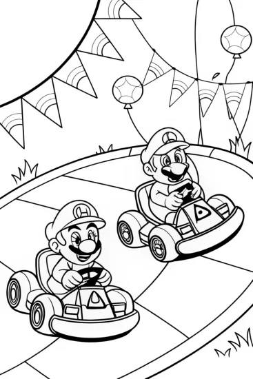 A coloring page of Mario and Luigi Racing Festival Coloring Page