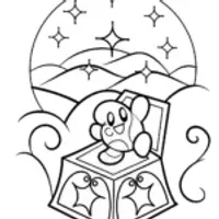 Kirby dancing on a magical music box
