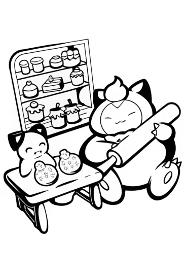 A coloring page of Snorlax Bakery Coloring Page