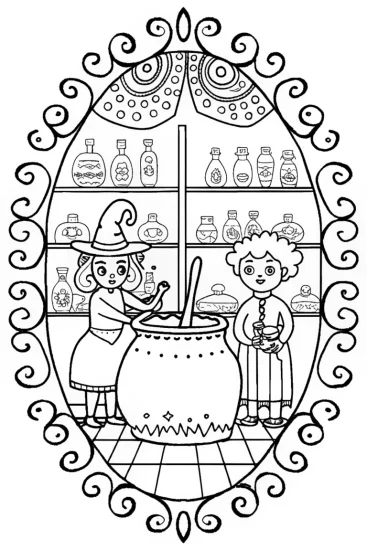 A coloring page of Mirabel’s Magical Potion Workshop Coloring Page