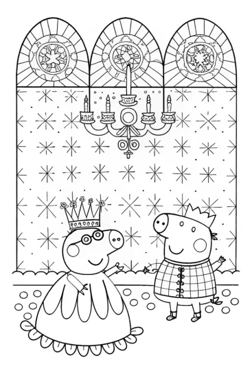 A coloring page of Peppa Pig’s Enchanted Castle Adventure Coloring Page