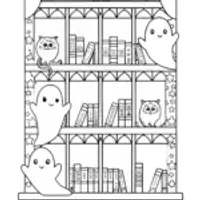 Halloween Library of Shadows Coloring Page