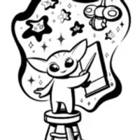 Baby Yoda’s Space Art Studio Coloring Page