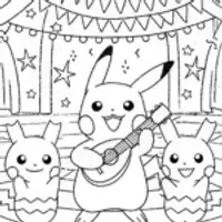 Pikachu’s Enchanted Music Festival Coloring Page