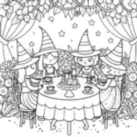 Witch’s Garden Tea Party Coloring Page
