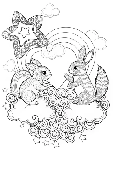 A coloring page of Rainbow Friends’ Cloud Sculpting Adventure Coloring Page