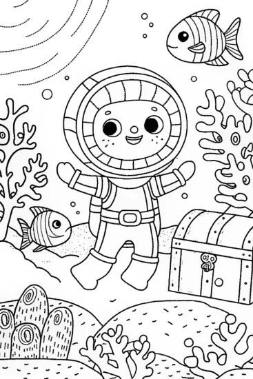 A coloring page of Huggy Wuggy’s Underwater Adventure Coloring Page