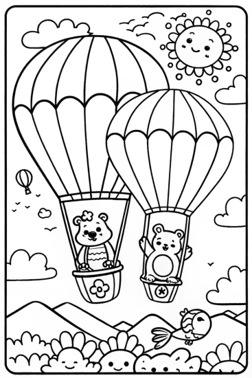 A coloring page of Care Bears’ Dreamy Balloon Adventure Coloring Page