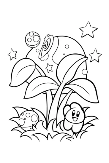 A coloring page of Kirby’s Galactic Garden Adventure Coloring Page