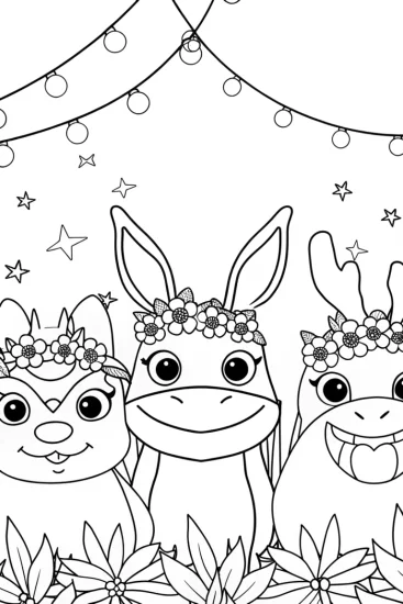 A coloring page of Squishmallow Garden Dance Party Coloring Page