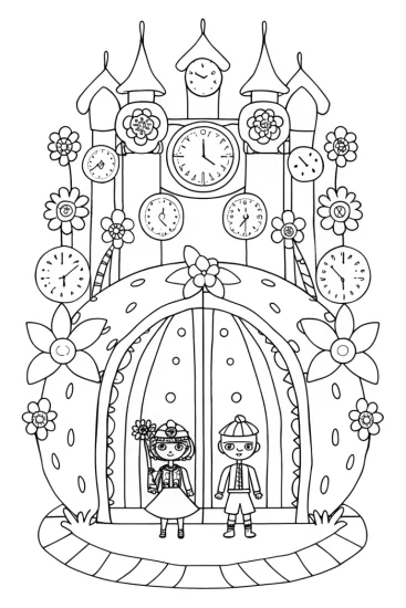 A coloring page of Strawberry Shortcake’s Berry Time Journey Coloring Page
