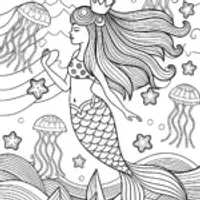 Mermaid’s Celestial Voyage Coloring Page
