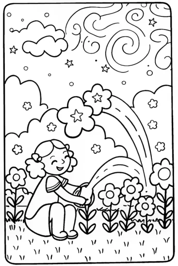 A coloring page of Jasmine and the Magical Star Garden Coloring Page