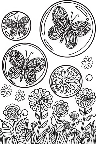 A coloring page of Butterfly Soap Bubble Parade Coloring Page