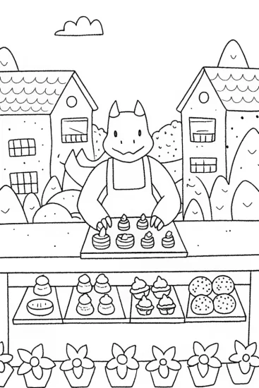 A coloring page of Charizard’s Cozy Bakery Coloring Page