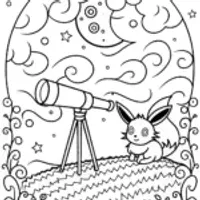 Eevee Stargazing Adventure Coloring Page