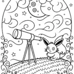 Eevee Stargazing Adventure Coloring Page
