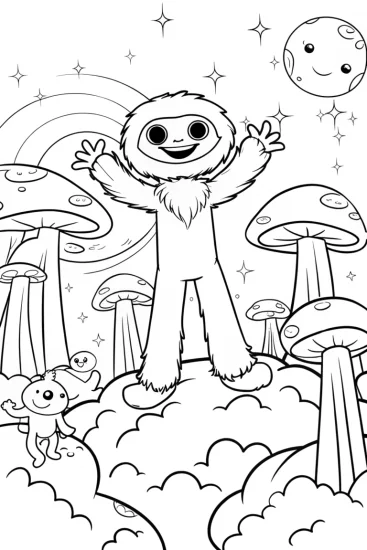 A coloring page of Huggy Wuggy in the Enchanted Dreamscape Coloring Page