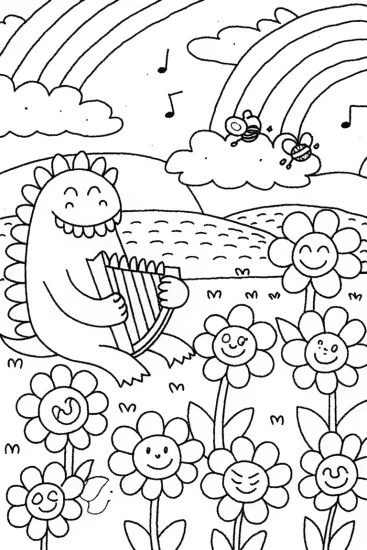 A coloring page of Godzilla’s Musical Garden Coloring Page