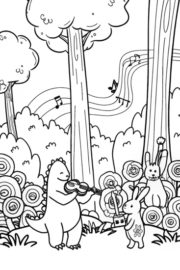 A coloring page of Godzilla’s Musical Forest Jam Coloring Page