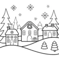 Christmas Tree Village Celebration Coloring Page