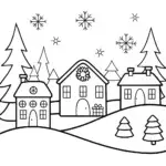 Christmas Tree Village Celebration Coloring Page